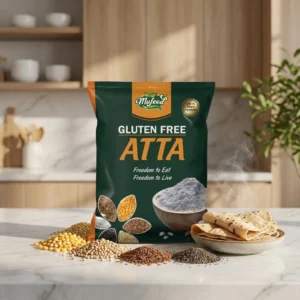 Text: Mufeed Gluten Free Atta 1kg packaging front view