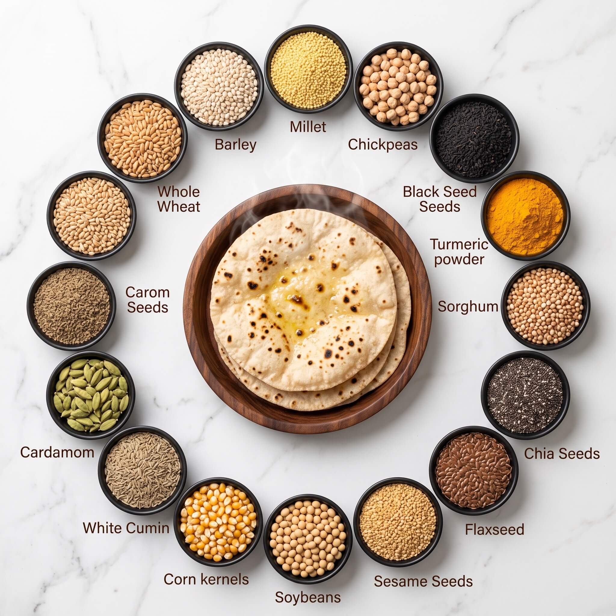15 Natural Ingredients including Wheat, Barley, Millet, and Chia Seeds in Mufeed Atta