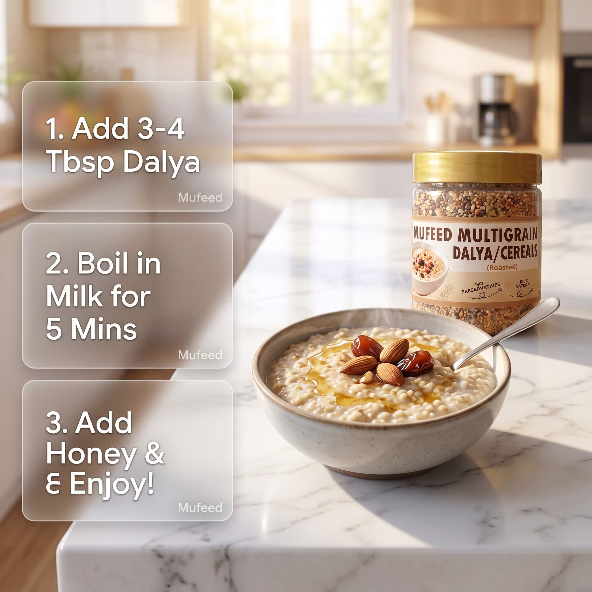 Quick 5 Minute Cooked Creamy Multigrain Dalya Bowl