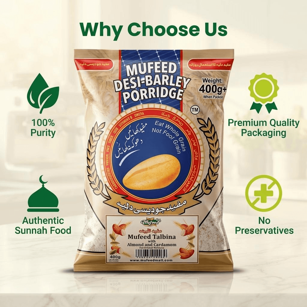 Nutritional information table on the back of Mufeed Talbina packaging