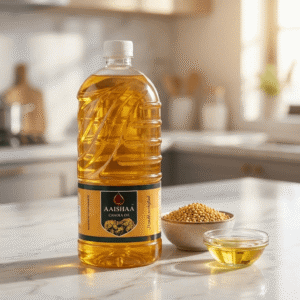 Aaishaa Organic Cold Pressed Canola Oil 1 Litre front packaging bottle showing beautiful golden color